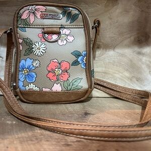 Multi Sac Tan Floral Crossbody Bag with Adjustable Strap